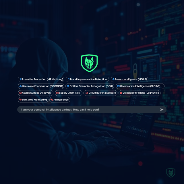 Illustration of an autonomous AI agent from Hackerdogs.ai protecting a digital infrastructure from cyber attacks